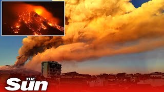 Italian volcano Mount Etna spectacular new eruption [upl. by Anailuy]