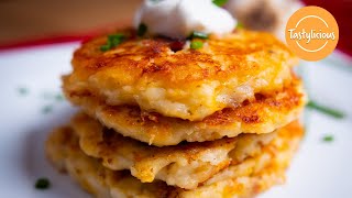 Delicious Homemade Potato Pancakes  Easy Recipe Using Mashed Potatoes [upl. by Tsenre]