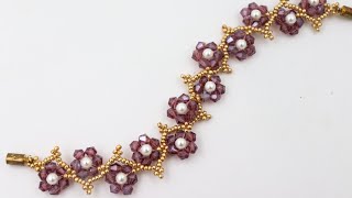 Gorgeous Bicone Flower Bracelet Beaded Bracelet TutorialHow To Make Beaded Bracelet With Bicone [upl. by Htiduy]