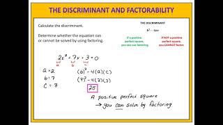 Quadratic Equations Using the Discriminant to Determine Factorability [upl. by Yesrej]