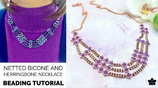 Netted Bicone and Herringbone Necklace Tutorial [upl. by Beth]