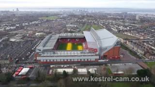 Aerial Drone Footage of Anfield and Goodison Football Grounds [upl. by Minton]