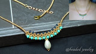 DIY simple beaded necklace with bicone and seed beads Beading tutorial [upl. by Anselmi711]