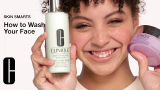 How to Wash Your Face Double Cleansing  Skin Smarts  Clinique [upl. by Akiria]