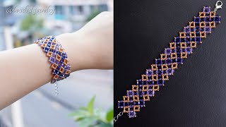 DIY sapphire bracelet with swarovski bicone beads and seed beads Beading tutorial [upl. by O'Connell]