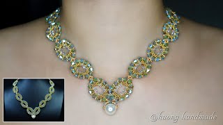 Oval shape beaded necklace tutorial DIY jewelry making [upl. by Duthie307]