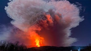 Mount Etna eruption lights up the skies in spectacular footage [upl. by Einallem498]