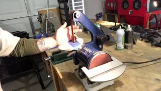 Belt Sander Knife Sharpening [upl. by Ahsonek138]