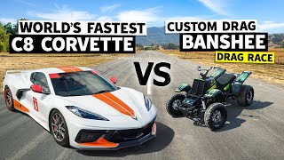 Racespec Banshee drag races EmeliaHartford in the Worlds Fastest C8 Corvette [upl. by Asaert]