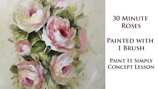 30 Minute Roses with 1 Brush A Paint It Simply Lesson [upl. by Annahc548]