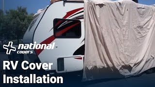 How to Install a Travel Trailer or RV Cover  National Covers [upl. by Nnylkcaj828]