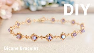 DIY💠Bicones Bracelet tutorialHow to makeソロバンビーズを使ったブレスレットの作り方♪大人のビーズアクセサリーテグス編み [upl. by Kabab]