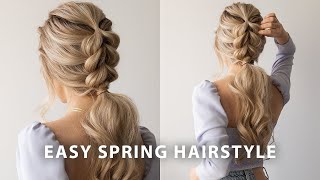 EASY BRAIDED PONYTAIL HAIRSTYLE SPRING 🌷 Wedding Bridal Long Hair [upl. by Ahsiekyt195]