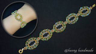 Oval shape beaded braceletBeading tutorial DIY beaded jewelry [upl. by Anasiul567]