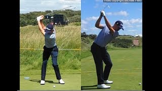 Justin Thomas golf swing  Long Iron faceon amp downtheline July 2017 [upl. by Naimerej]