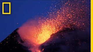 Amazing Volcano Footage See Smoke and Lava Erupt From Mount Etna  National Geographic [upl. by Hsak]