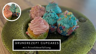 Cupcakes Grundrezept  Vanille Cupcakes mit Frischkäse [upl. by Wurster]