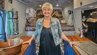 Solo Female Van Life at age 70 Tour of INCREDIBLE DIY Ford Transit Stealth Camper Conversion [upl. by Eenerb610]