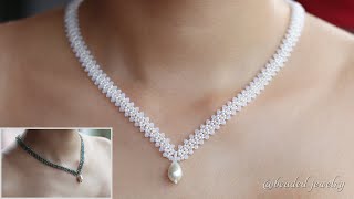 Beautiful and delicate necklace Easy to make beaded jewelry for beginners [upl. by Xuaegram]