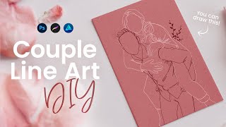 How To Draw A Line Art Couple Picture • Easy Digital Art Tutorial • Valentines Day Art [upl. by Llertnek]