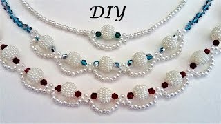 How to make pearl beaded necklace Diy Necklace making tutorial 3 beaded necklace patterns [upl. by Ennyleuqcaj]