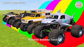 Triple Flatbed Trailer Monster Trucks Transport with Slide Color  BeamNGdrive 255 [upl. by Ahsinrev812]