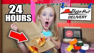 24 HOUR BOX FORT KIDS SURVIVAL CHALLENGE PIZZA HUT DELIVERS [upl. by Enerual]